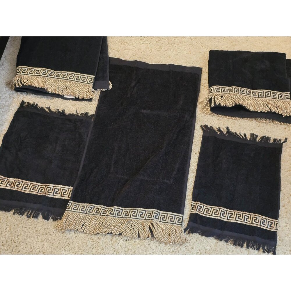 Avanti Greek Key Black Gold Towel Set 5 Pc Bath Hand Fingertip Towels